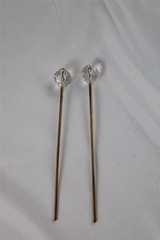 2 VINTAGE CLEAR CRYSTAL STRAIGHT HAIR PINS~OXIDIZED,4.5″,GOLDTONE,FACETED,BLING