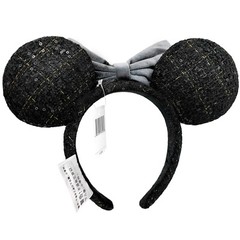headband Disneytheme Black sequins fabric Mickey ears gray bow small fragrant