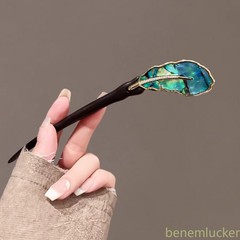 18cm Chinese Style Natural Scallop Fan Hairpin with Ebony Wood Hairpin