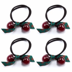 4Pack Red Cherry Bow Scrunchie Elastic Hair Ties Ponytail Holder Hair Accessorie