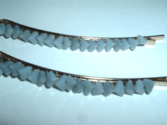 4 VINTAGE BLUE AUSTRIAL CRYSTAL 3.5″ GOLDEN BOBBY PINS