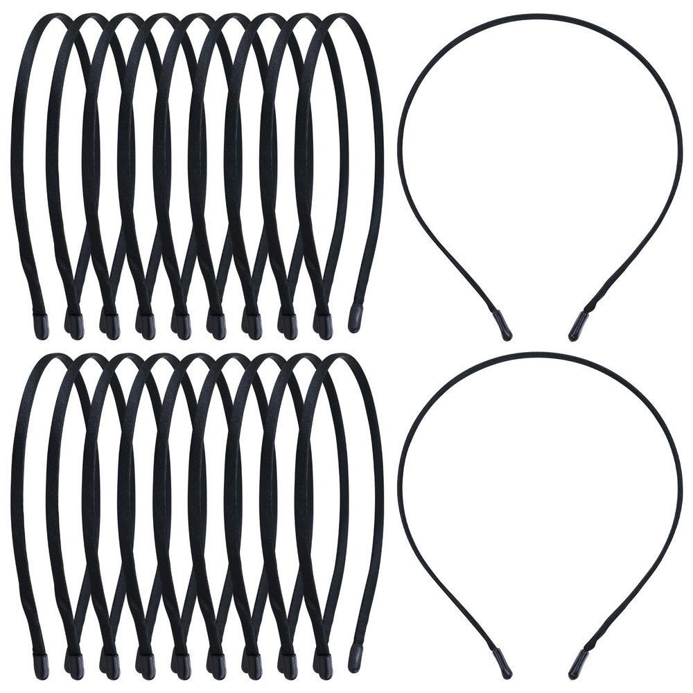 20 Pack Black Satin Cloth Fabric Covered Thin Metal Headbands DIY Crafting Pl…