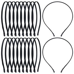 20 Pack Black Satin Cloth Fabric Covered Thin Metal Headbands DIY Crafting Pl…
