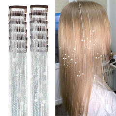 Hair Tinsel Pack of 12 Pcs Clip in Hair Tinsel 19.6Inch Glitter Tinsel Hair Exte