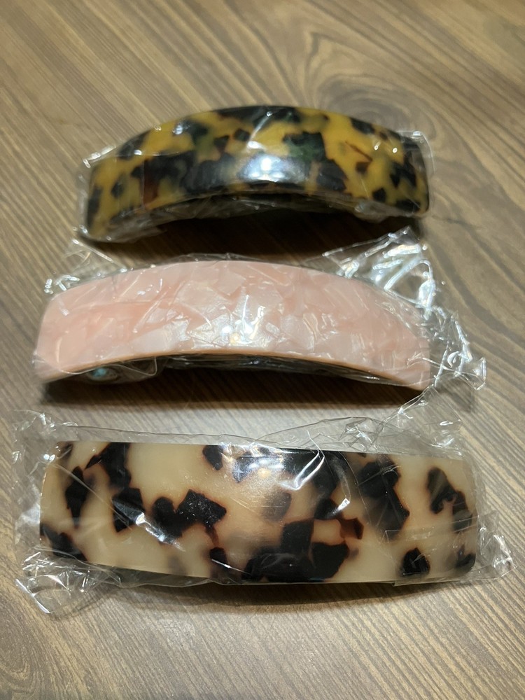 Set of 3 Barrettes with French Clasp 3.5 ” – Rectangular Shape – NEW