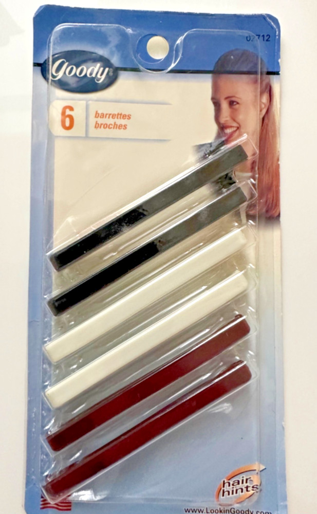 6 Goody Stay Tight Vtg Clasp Clip Hair Barrettes 3” USA 2000 New nos