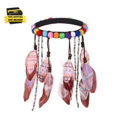 Boho Feather Headband Hippie Headpiece Gypsy Costume Headdress Indian Feather He