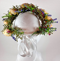 Yellow Flower Crown Wedding Quinceanera First Communion Boho Rose Headpeice FH_J