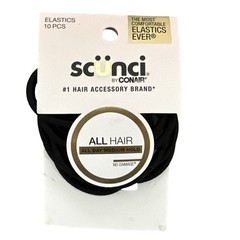 Scunci No-Damage 4mm Nylon All Hair Elastics, Black, 10-Pieces