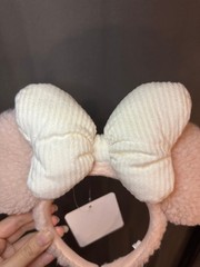Tokyo Disney pink Sherpa white bow Minnie Mouse Ear Headband Japan new tag
