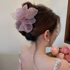 3pcs Mesh Tulle Bow Claw Clips Bowknot Hair Chiffon Beige,Coffee,Pink
