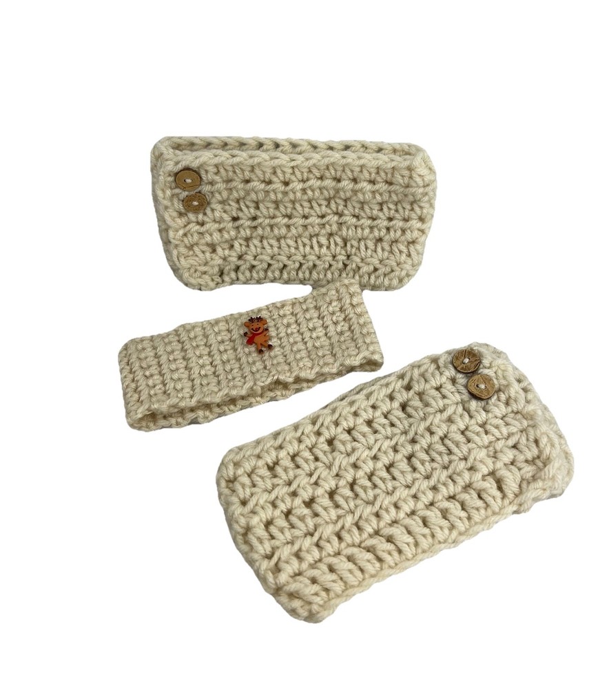 Handmade Crochet Headband Ear Warmer Reindeer Button Accents Set of 3