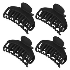 4 Matte Black Hair Claw Clips Double Row Teeth Grip Set