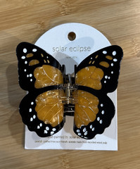 Solar Eclipse Hand Painted MONARCH Butterfly Orange Claw Hair Clip NWT!