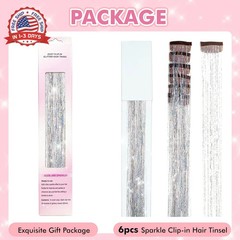 Clip in Hair Tinsel, POROLIR 6Pcs Glitter Fairy Tinsel Hair Extensions 20 Inch S