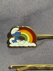 2 Vintage Smurfs Bobby Pins 80s Happy Smurf Gold Colored