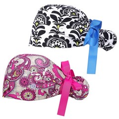 2 PCS Working Cap Buttons Ribbon Tie Adjustable Ponytail Hat Sweatband Nurse