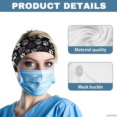 Dog Paw Print Nurse Headbands with Buttons for Mask, Cute Headband for Women …