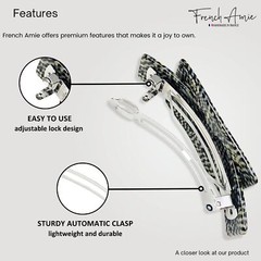 French Amie Buckle Rectangular 3.5″ Opera Handmade Hair Barrette Clip for Women