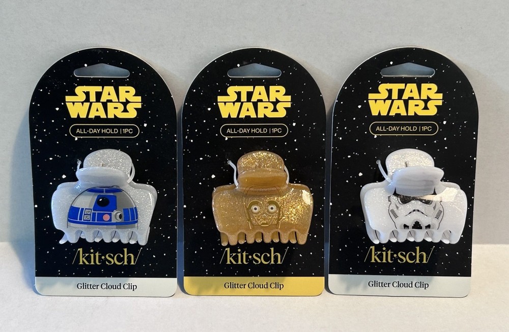 Star Wars x Kitsch 3 Pack Glitter Cloud Hair Clip C3P0 R2D2 Stormtrooper