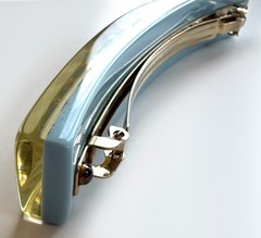 13C Versailles Chanel Hair Clip Barrette CC logo Gold Light Blue Pearl