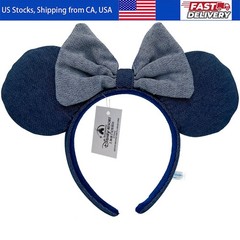 Disney-Parks Blue Mickey Minnie Mouse Stripe Denim Ears Blue Headband US Stock