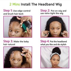 mmiQus 12A Headband Human Hair Wigs Water Wave None Lace Front Glueless Wig With