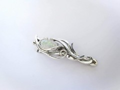 Small white oval stone metal alligator hair clip fine thin hair