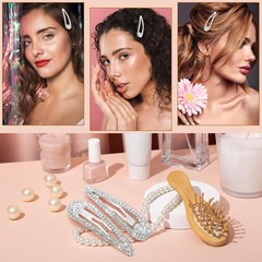 2Pcs Rhinestone Hair Clips Snap Metal Crystal Silver Barrettes Hairpins