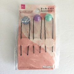 Daiso Japan – Kimono Hair Accessory Purple Blue Green – Each Pin is 2.5″ Tall
