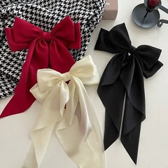 Solid Color Satin Ribbon Big Bows Hairpin Spring Clips Hair Accessories for