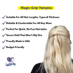 Magic-Grip Hairpins – 2 1/2″ U-Shaped Grip Hair Pins for Fine, Thick, Curly & Lo