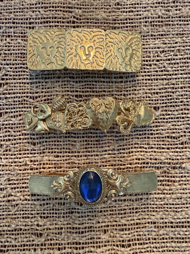 Set Of 3 Vintage Gold-tone Hair Barrette Accessory Made in France