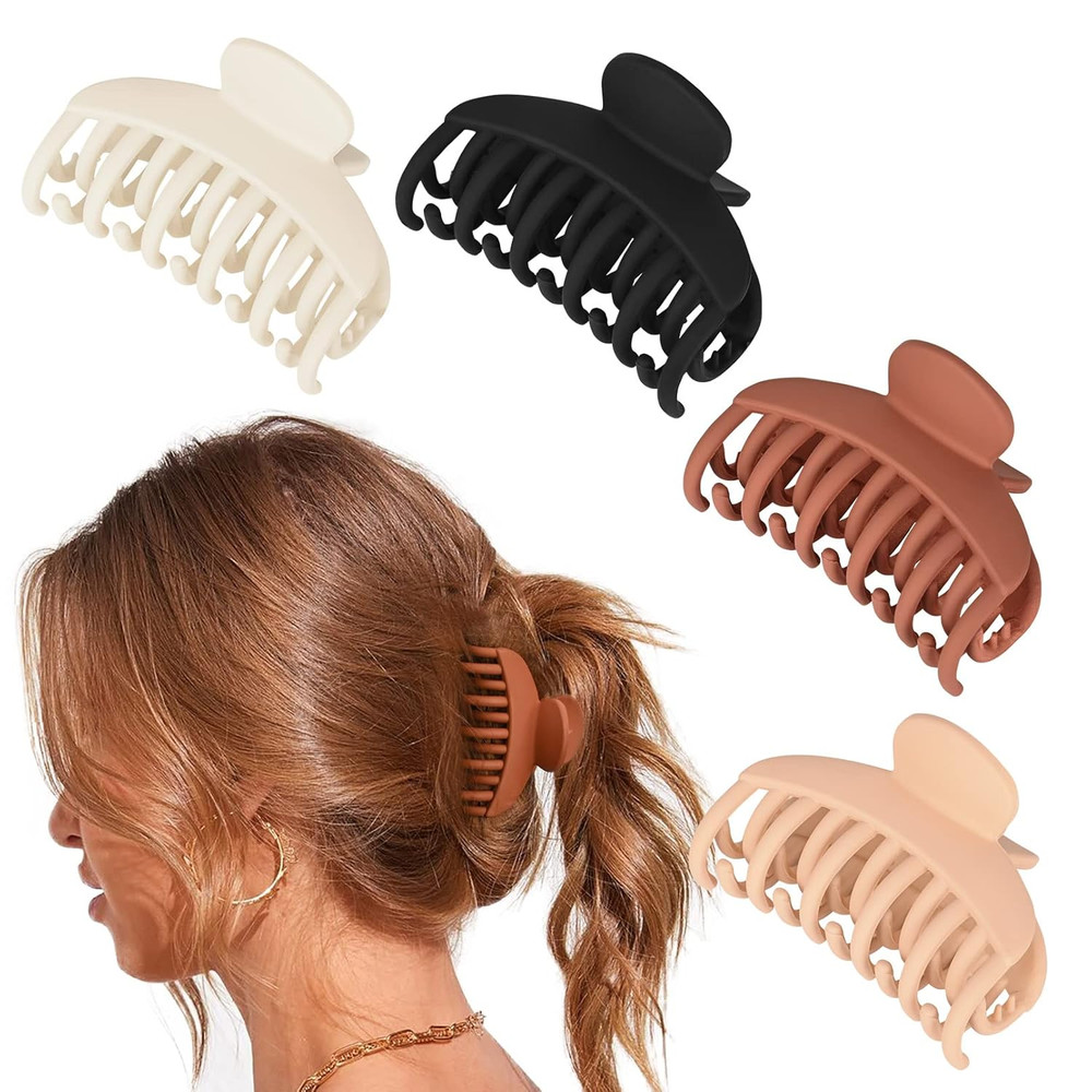 DEEKA 4 PCS Double Row Teeth Hair Claw Clips 2.5″ Medium Hair Clips for Thin Hai