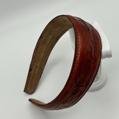 Leather Tooled Headband Western Sable Brown Burnt Sienna