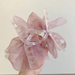 3pcs Mesh Tulle Bow Claw Clips Bowknot Hair Chiffon Beige,Coffee,Pink