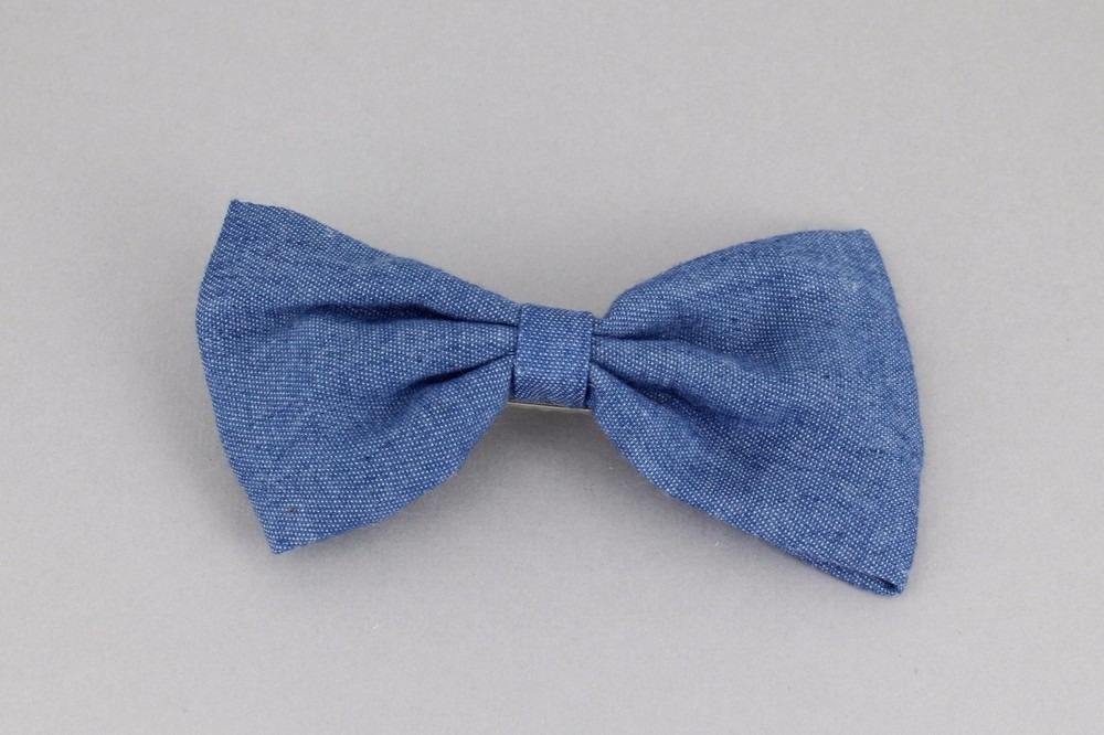 Blue denim chambray barrette fabric bow metal hair clip barrette hair 4″ wide