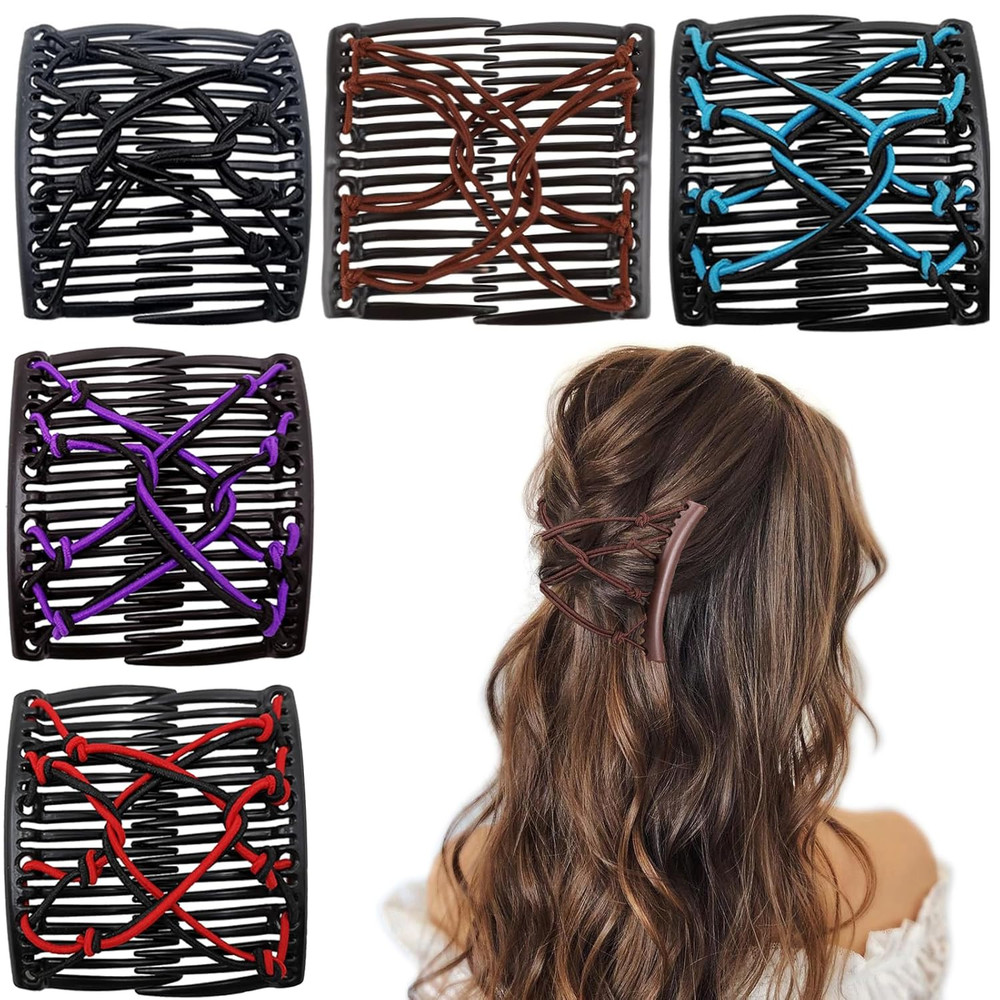 5 Pieces Stretchy Magic Hair Comb Adjustable Elastic Comb Clip for Women Girls N