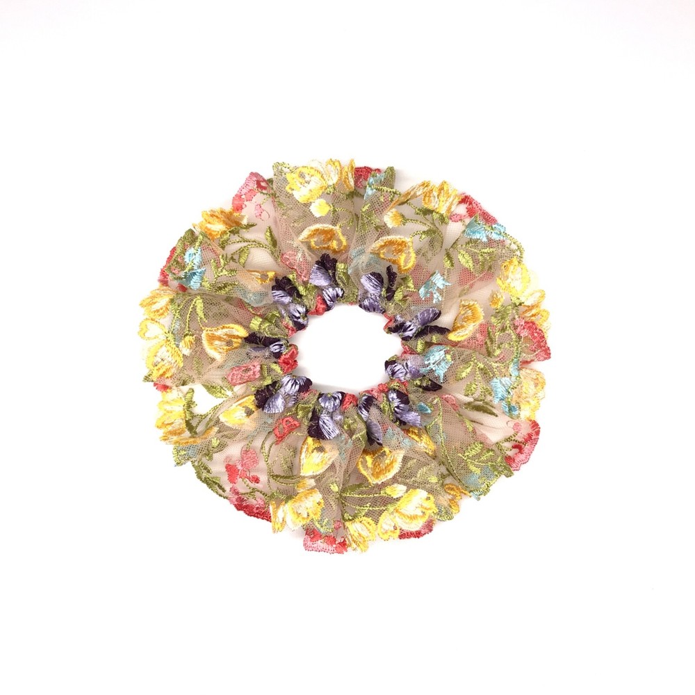Daria L Floral Scrunchies Embroidery Scrunchies Lace Ponytail Holders Oversized