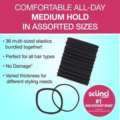 SCUNCI NO DAMAGE BLACK ASSORTED SIZE HAIR ELASTICS – 36 PCS. (58472-A)