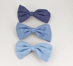 Blue denim chambray barrette fabric bow metal hair clip barrette hair 4″ wide