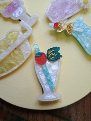 NEW Pink Linen Drink Hair Clips Set Of 5 Pastels Pink Green Yellow