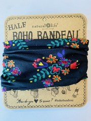 Black Floral Natural Life headband Boho Bandeau Half Buff Pretty floral karma