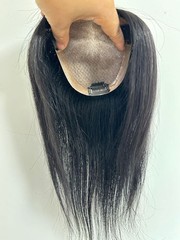 4″x4.7″Double Drawn Silk Top 100% Human Hair Topper Natural Black 12″, Free Part
