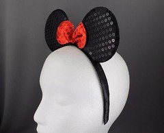 Black sequin minnie mouse ears headband ear hair band costume mickey sparkly