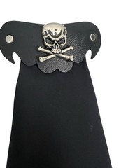 Motorcycle Biker Skull Rhinestone Barrette Black Faux Leather Hair Clip Goth