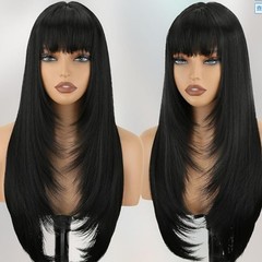 Heat Resistant Straight for Women with Bangs Lace Cap Design 26inch 30inch