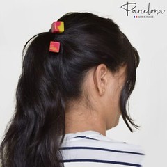 Parcelona French Twin Cube Small Celluloid Acetate Elastic Hair Ties (2 Pcs)