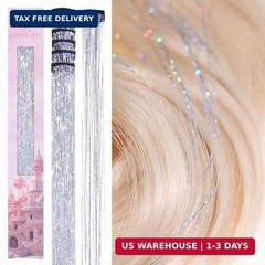 WENNALIFE Hair Tinsel Clip In for Girls Silver, 6pcs 24 inch Clips Tinsel Hair E