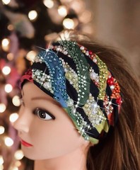 Beautiful Multicolor Abstract Pattern Rhinestone Stretch Headband, Handmade